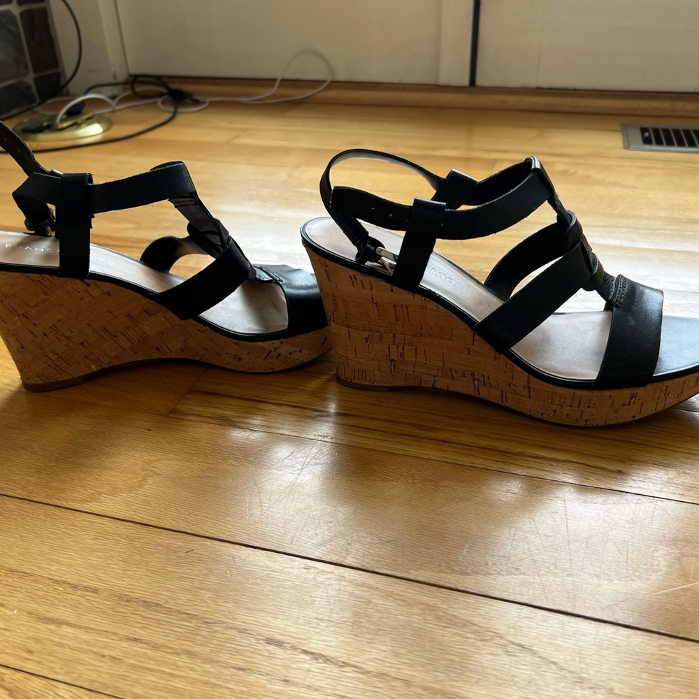 Franco Sarto Black Strappy Cork Wedge Sandals